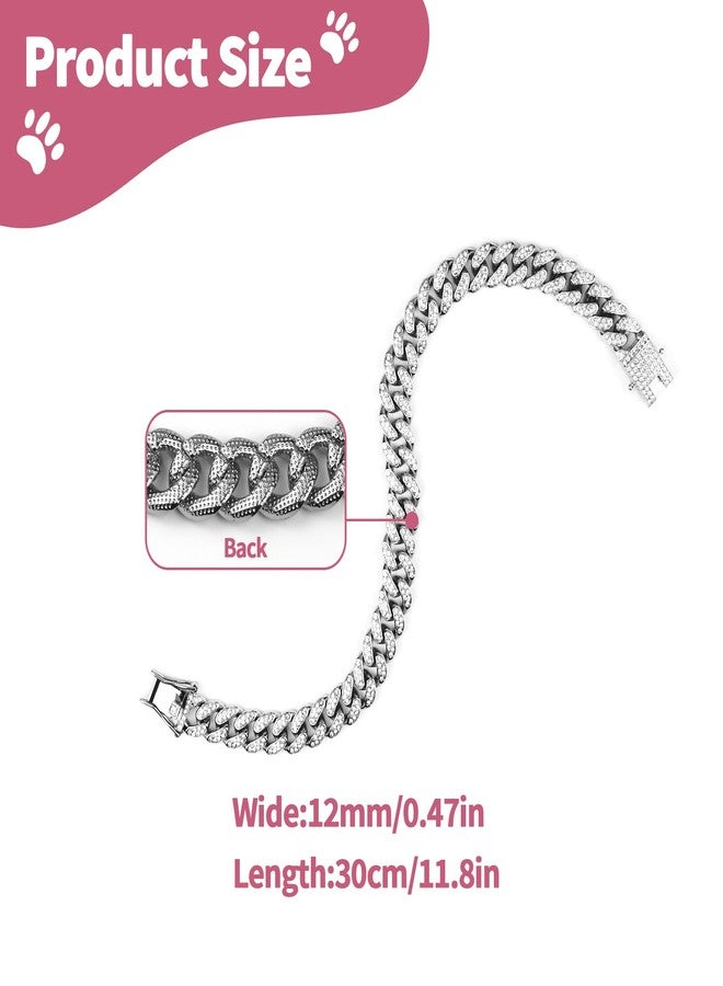 OXDFK Cuban Dog Chain Collars, Silver Crystal Pet Necklace, Metal Pet Necklace with Safety Buckle Lock, for Small Medium Large Dogs Cats (12 Inch) - Image 3